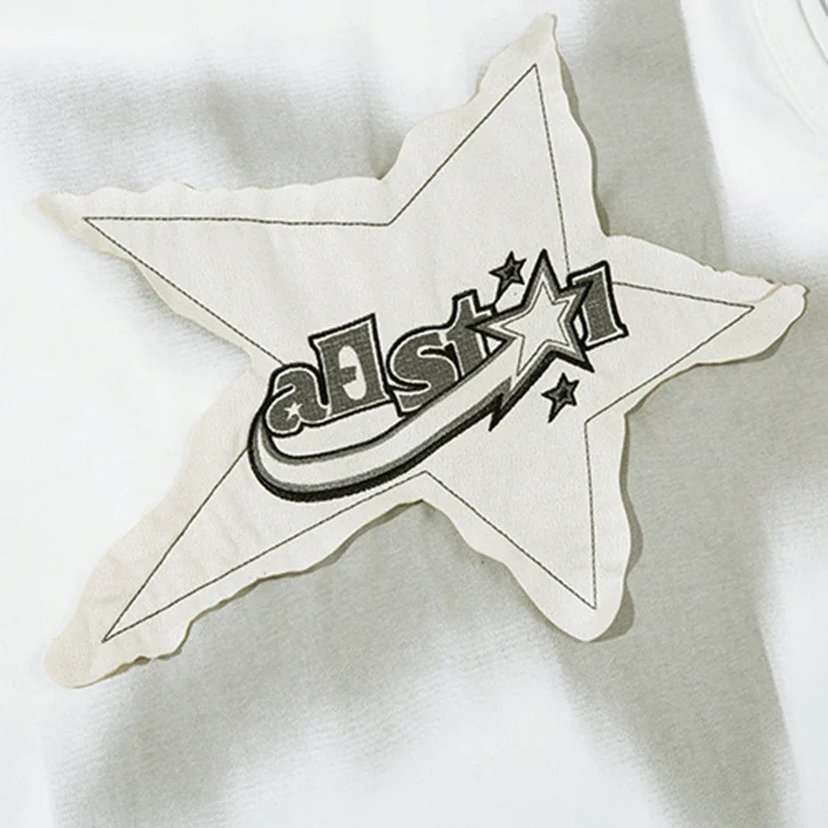 Oversized Star Patchwork Y2K Tank Top — dettaglio