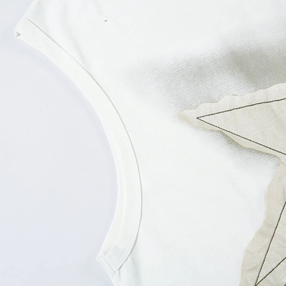 Oversized Star Patchwork Y2K Tank Top — dettaglio della stampa