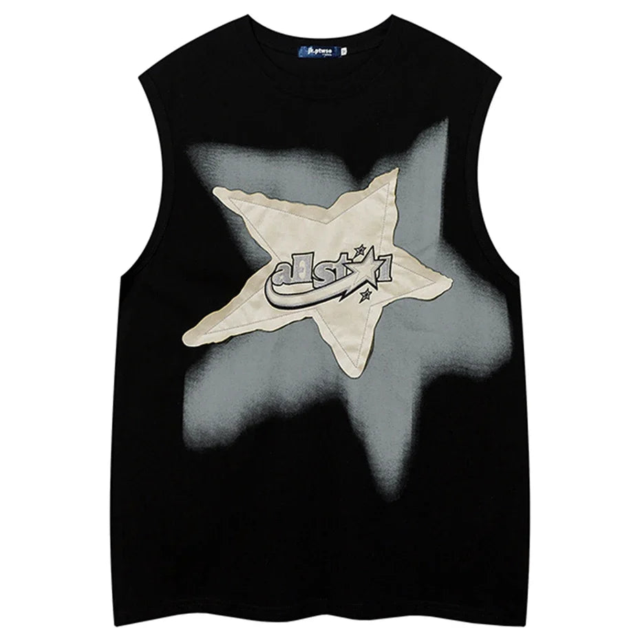 Oversized Star Patchwork Y2K Tank Top — vista frontale
