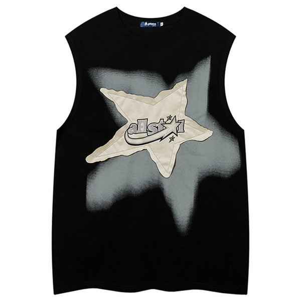 Oversized Star Patchwork Y2K Tank Top — vista frontale