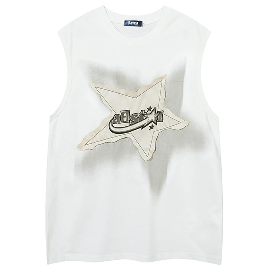 Oversized Star Patchwork Y2K Tank Top — vista posteriore