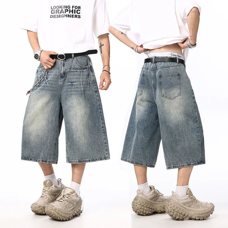 Oversized Wide Leg Washed Y2K Jorts — vista frontale