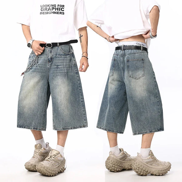 Oversized Wide Leg Washed Y2K Jorts — vista frontale