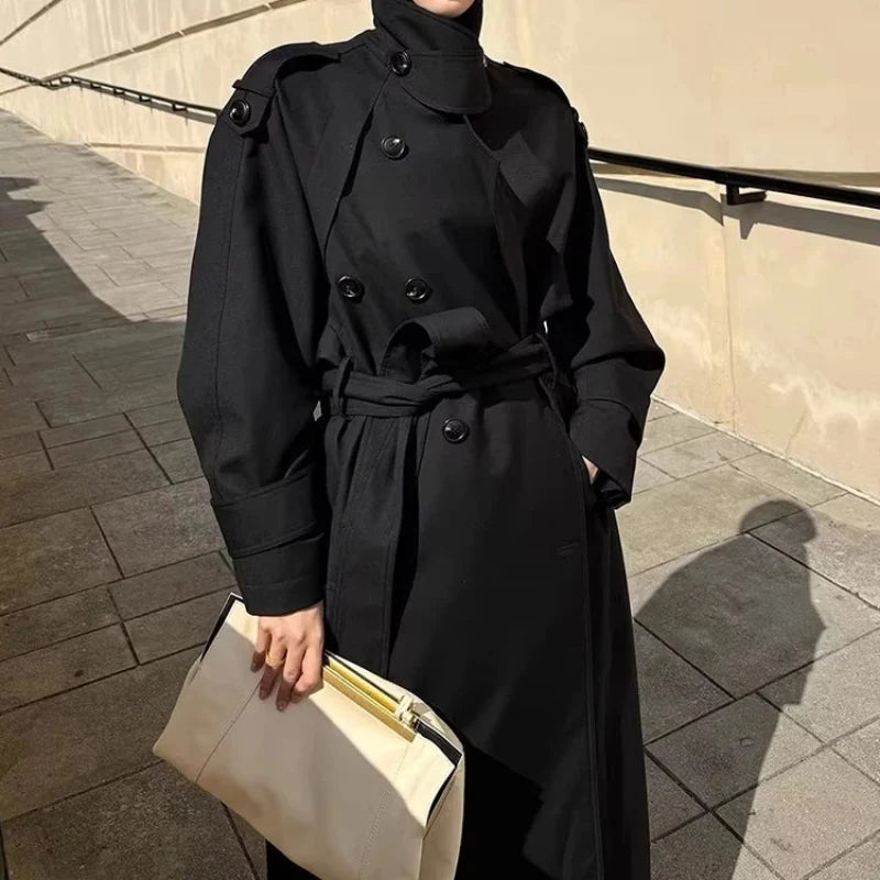 Oversized Y2K Double Breasted Long Trench Coat — dettaglio del tessuto
