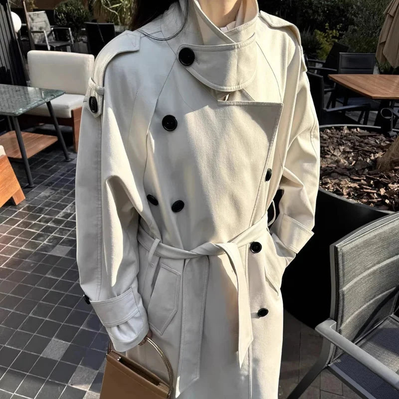 Oversized Y2K Double Breasted Long Trench Coat — vista completa