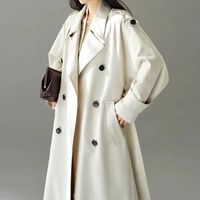 Oversized Y2K Double Breasted Long Trench Coat — vista frontale