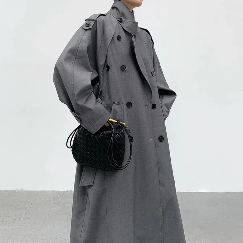 Oversized Y2K Double Breasted Long Trench Coat — vista posteriore