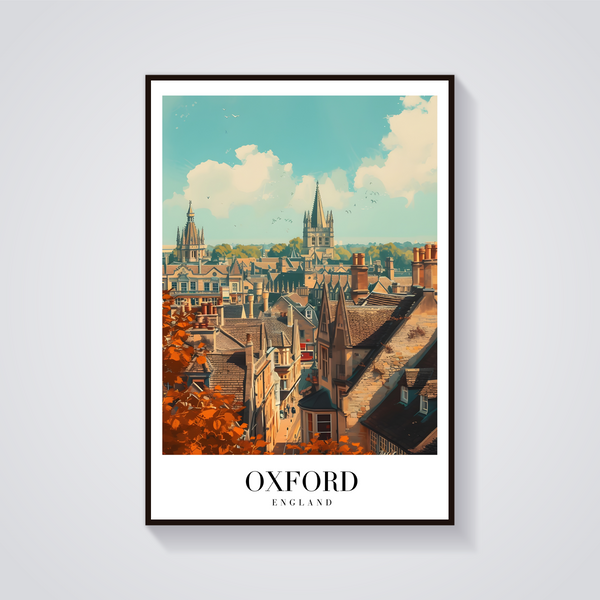 Oxford Rooftops Vintage Poster — vista frontale