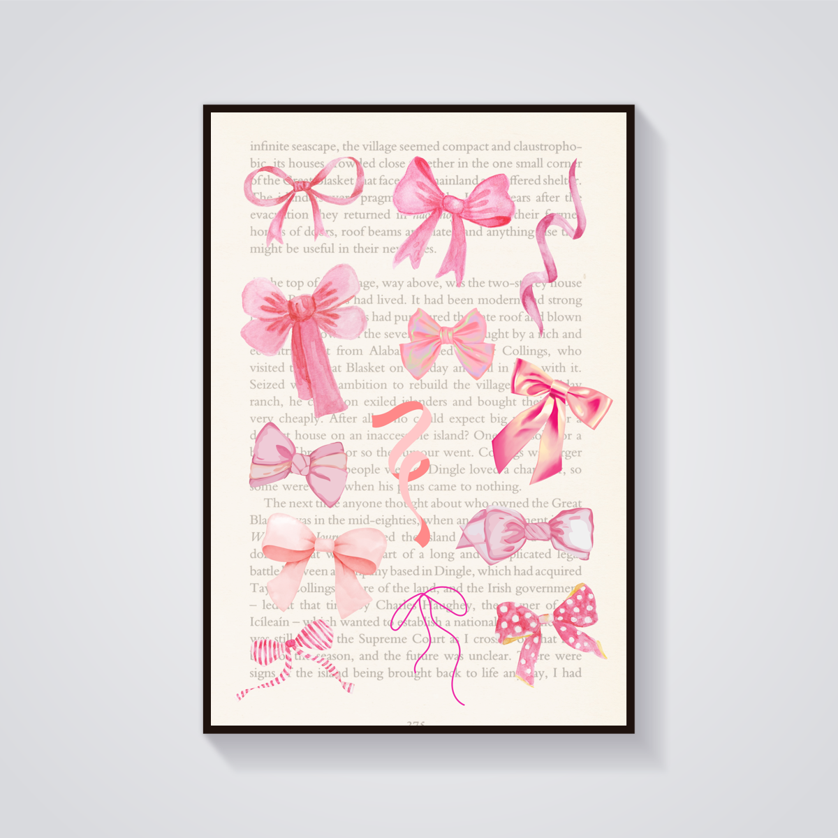 Pink Bows on Book Page Poster — vista frontale