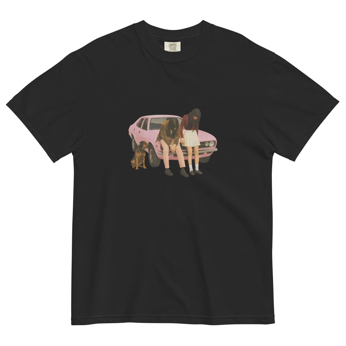 Pink Classic Car Graphic Heavyweight T Shirt — vista frontale