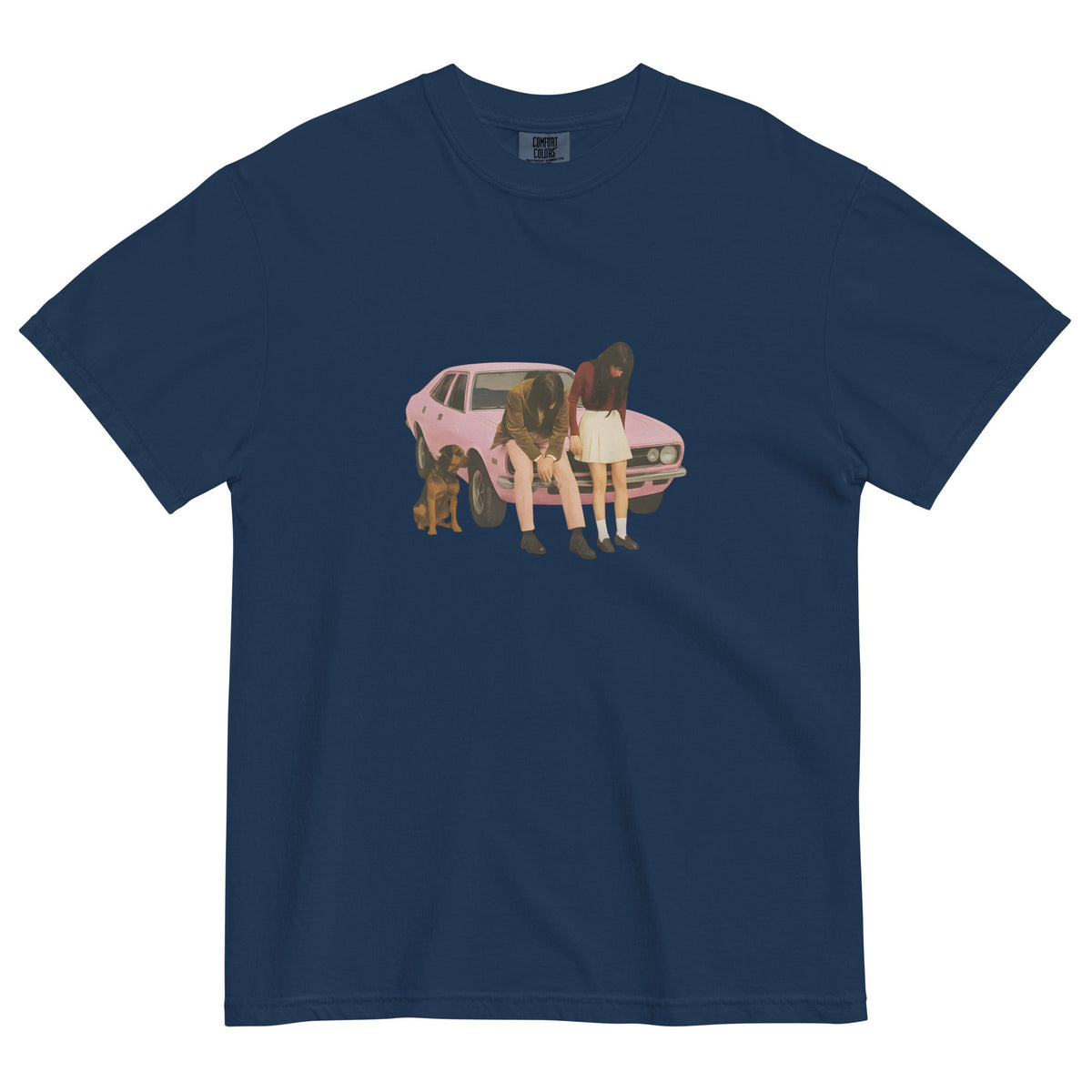 Pink Classic Car Graphic Heavyweight T Shirt — vista posteriore