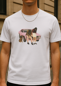 Pink Classic Car Graphic Heavyweight T Shirt — vista laterale