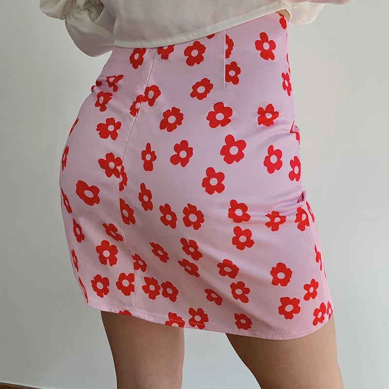 Pink Y2K High Waist Floral Mini Skirt — dettaglio