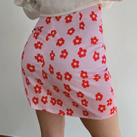 Pink Y2K High Waist Floral Mini Skirt — dettaglio