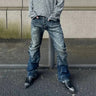Pleated Y2K Mens Washed Denim Flared Jeans