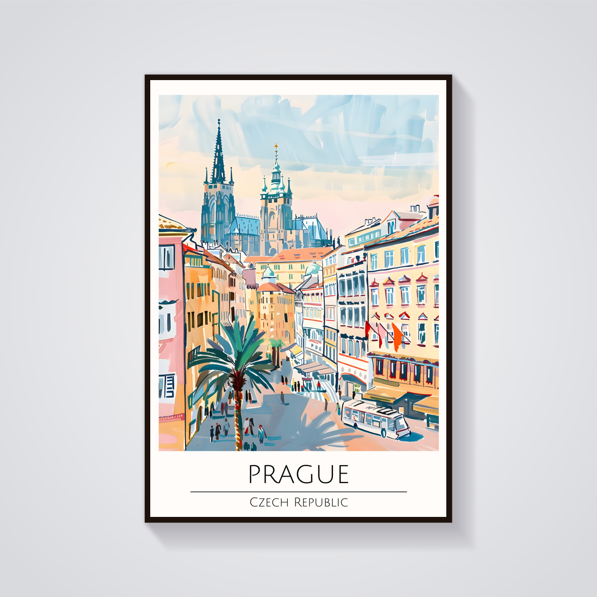 Prague Cityscape Travel Poster — vista frontale