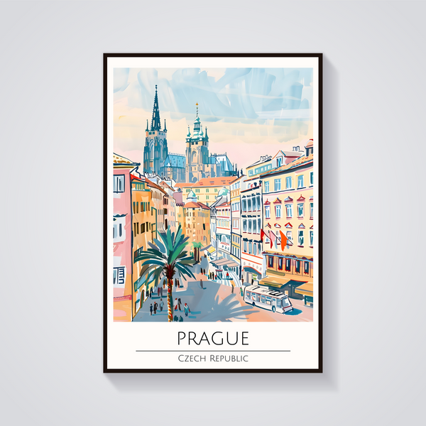 Prague Cityscape Travel Poster — vista frontale