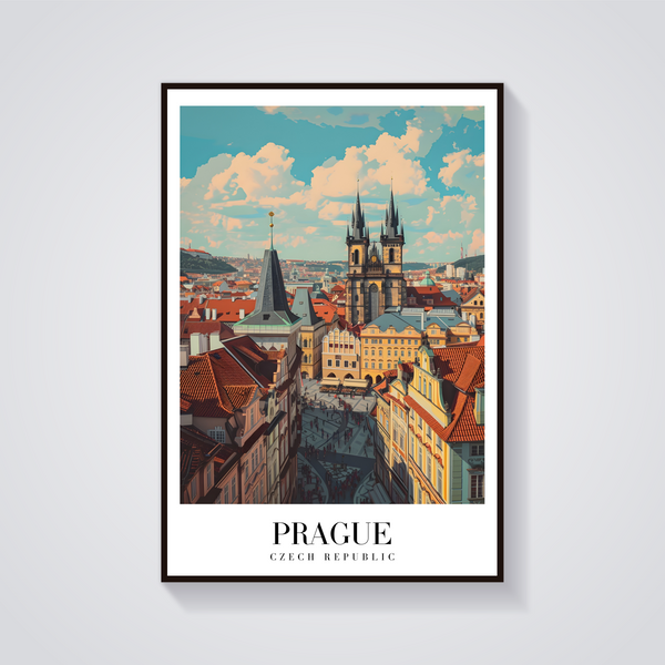 Prague Tyn Church Vintage Poster — vista frontale