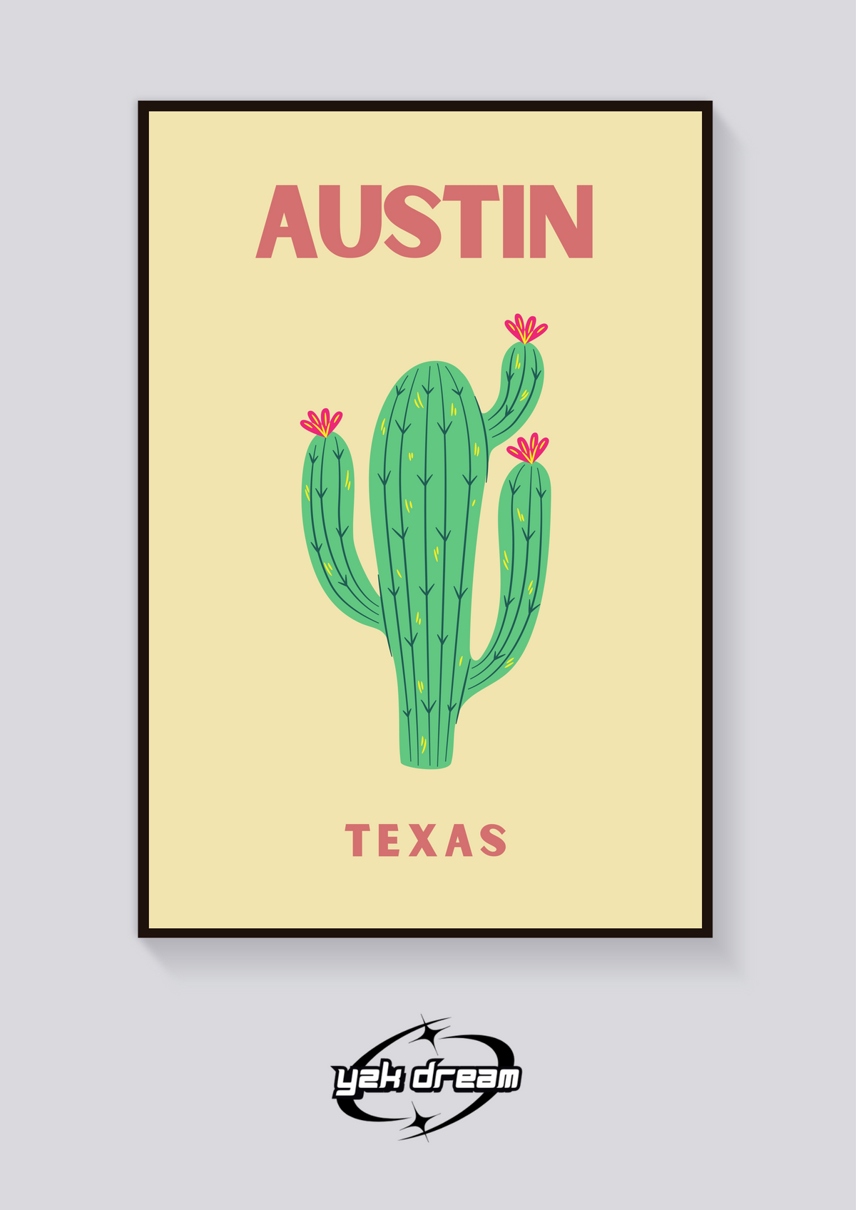 Preppy Austin Cactus Texas Poster — vista posteriore