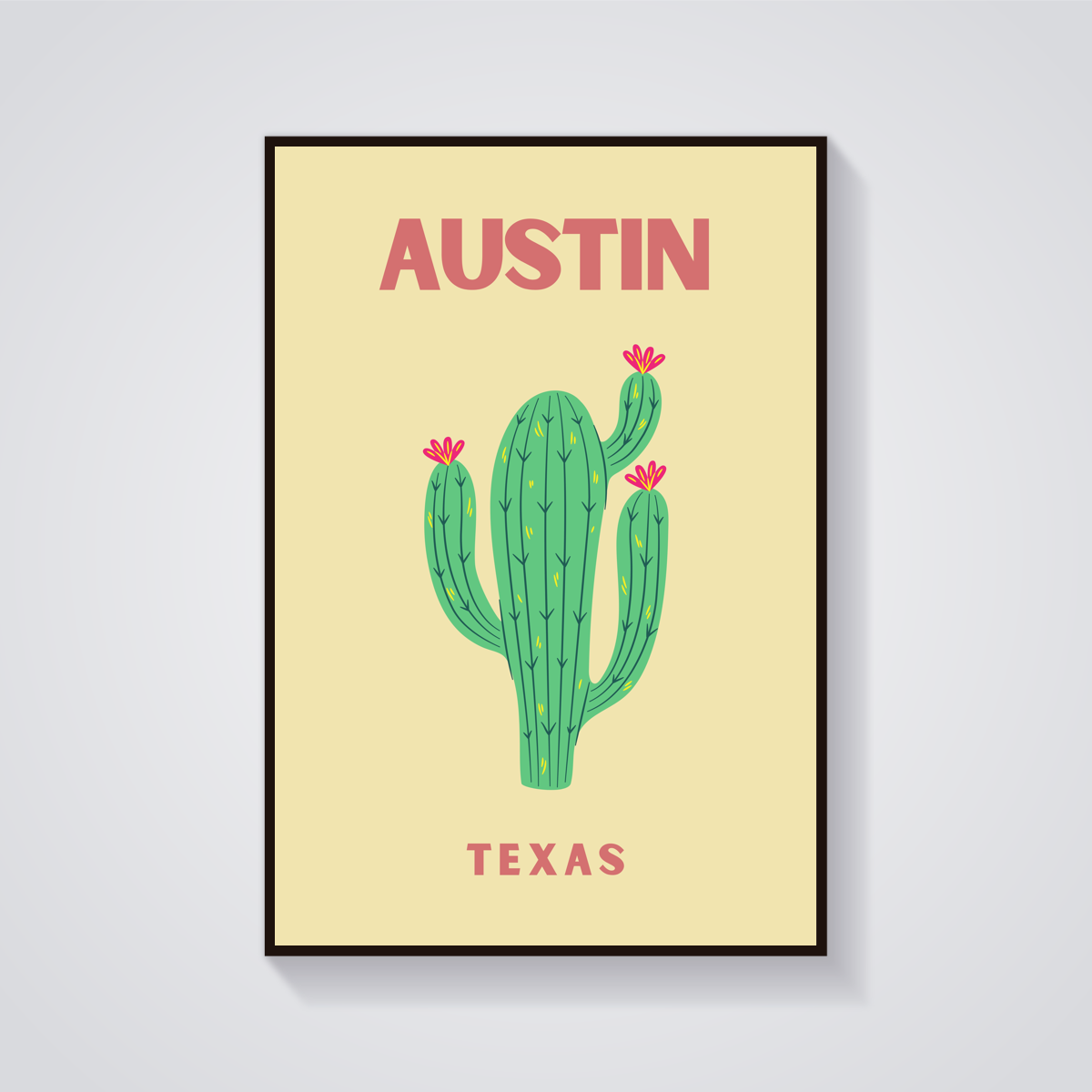Preppy Austin Cactus Texas Poster — vista frontale