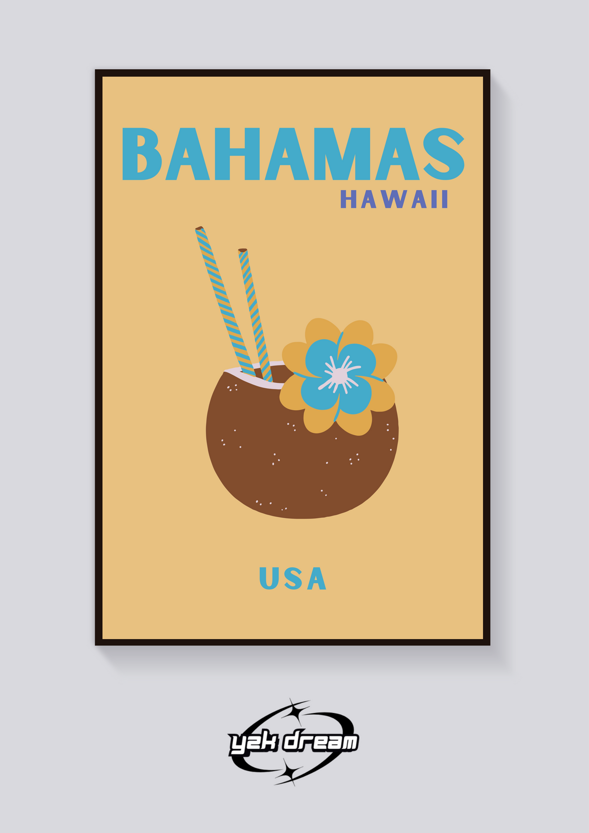 Preppy Bahamas Hawaii Coconut Cocktail Poster — vista posteriore