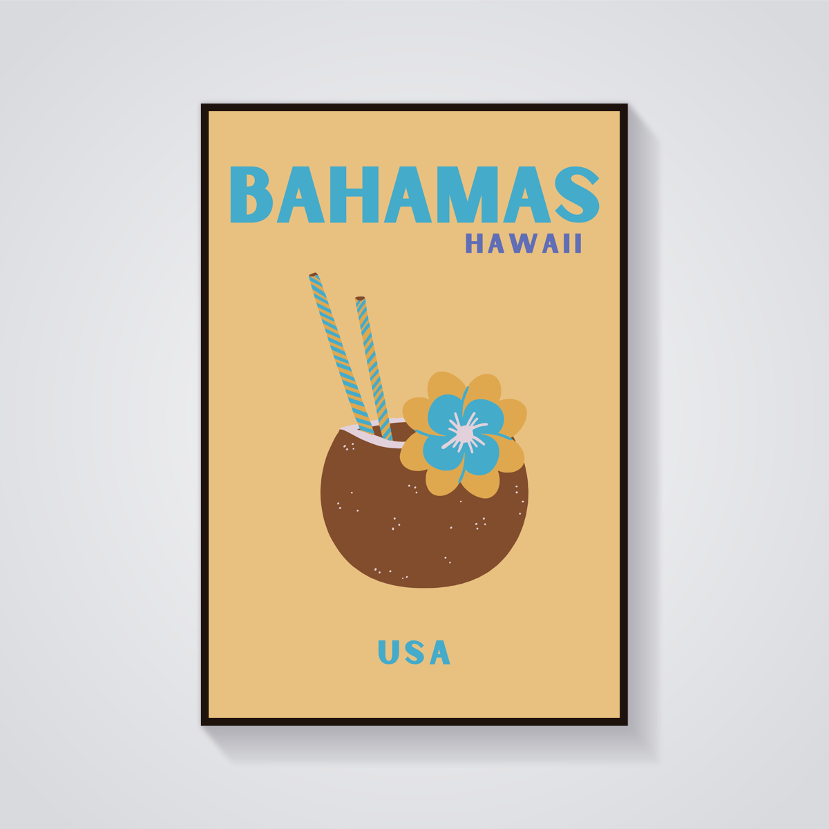 Preppy Bahamas Hawaii Coconut Cocktail Poster — vista frontale