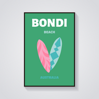 Preppy Bondi Beach Surfboard Poster — vista frontale