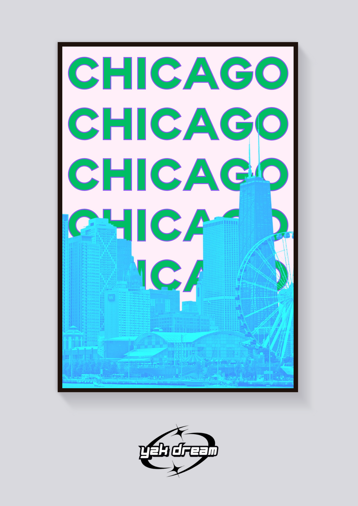 Preppy Chicago Skyline Destination Poster — vista posteriore