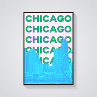 Preppy Chicago Skyline Destination Poster — vista frontale