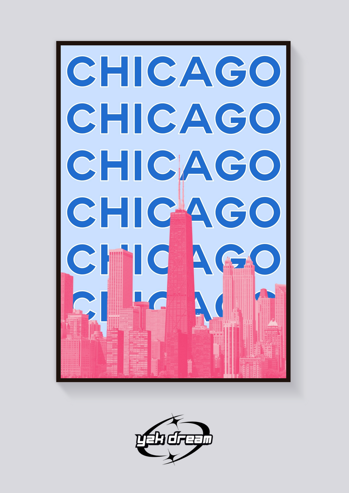 Preppy Chicago Skyline Typographic Poster — vista posteriore