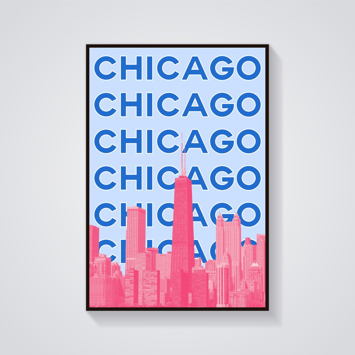 Preppy Chicago Skyline Typographic Poster — vista frontale