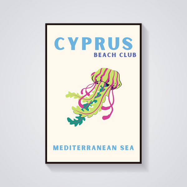 Preppy Cyprus Beach Jellyfish Poster — vista frontale
