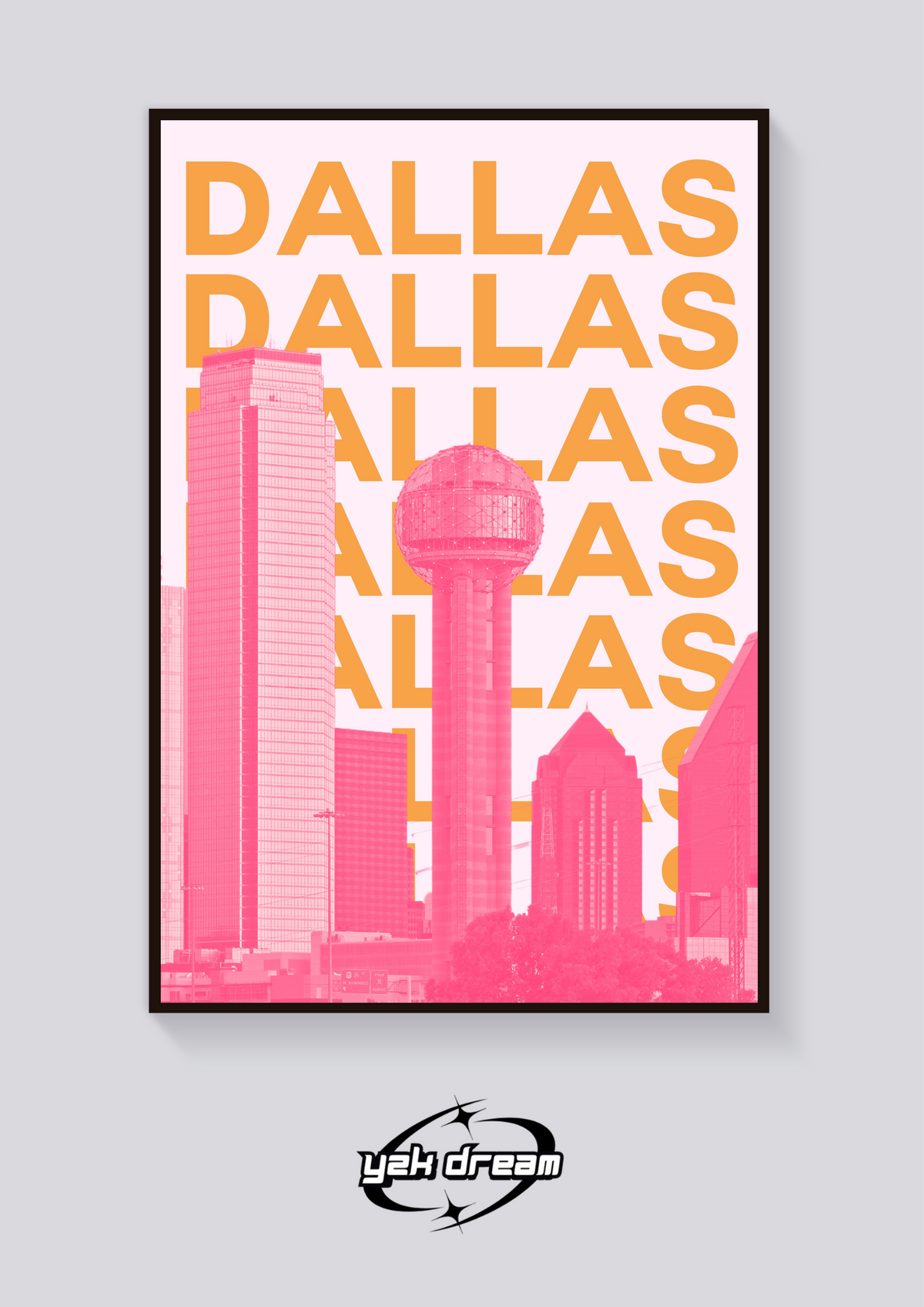 Preppy Dallas Skyline Aesthetic Poster — vista posteriore