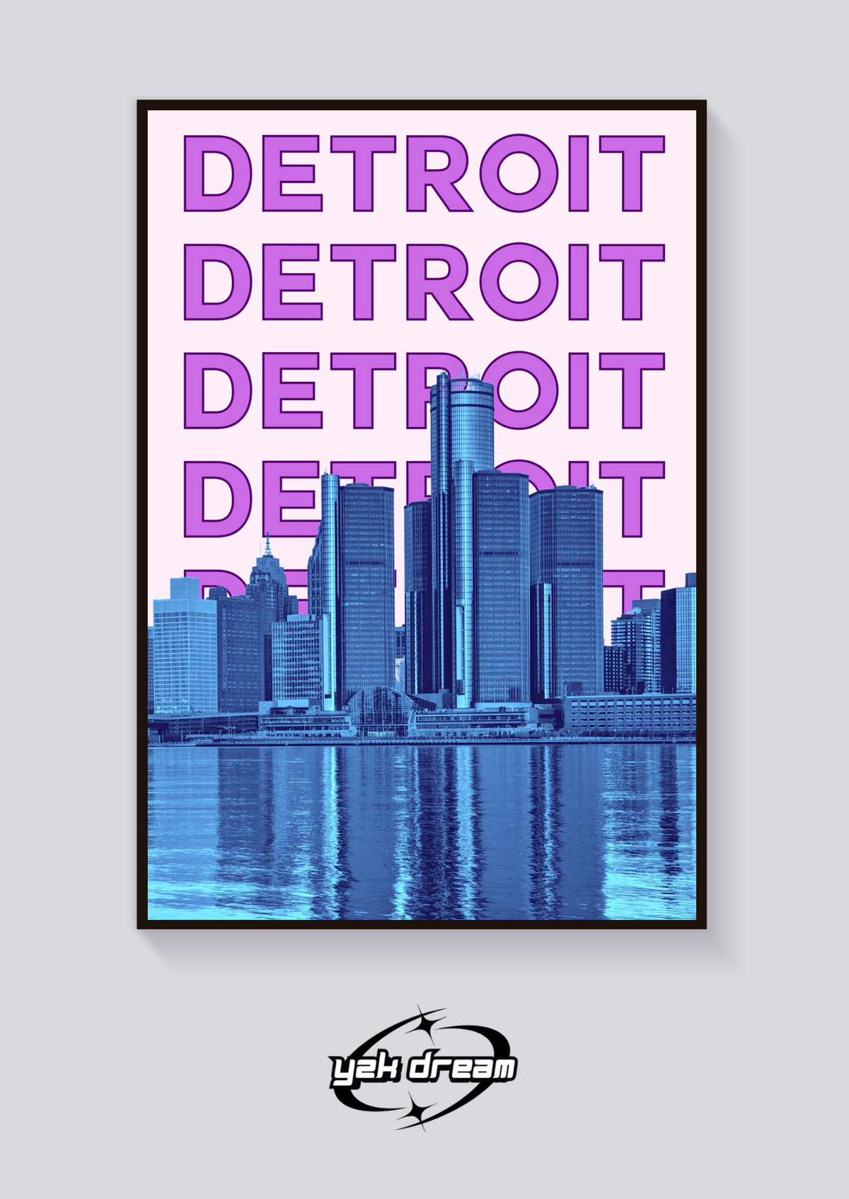 Preppy Detroit Skyline Retro Poster — vista posteriore