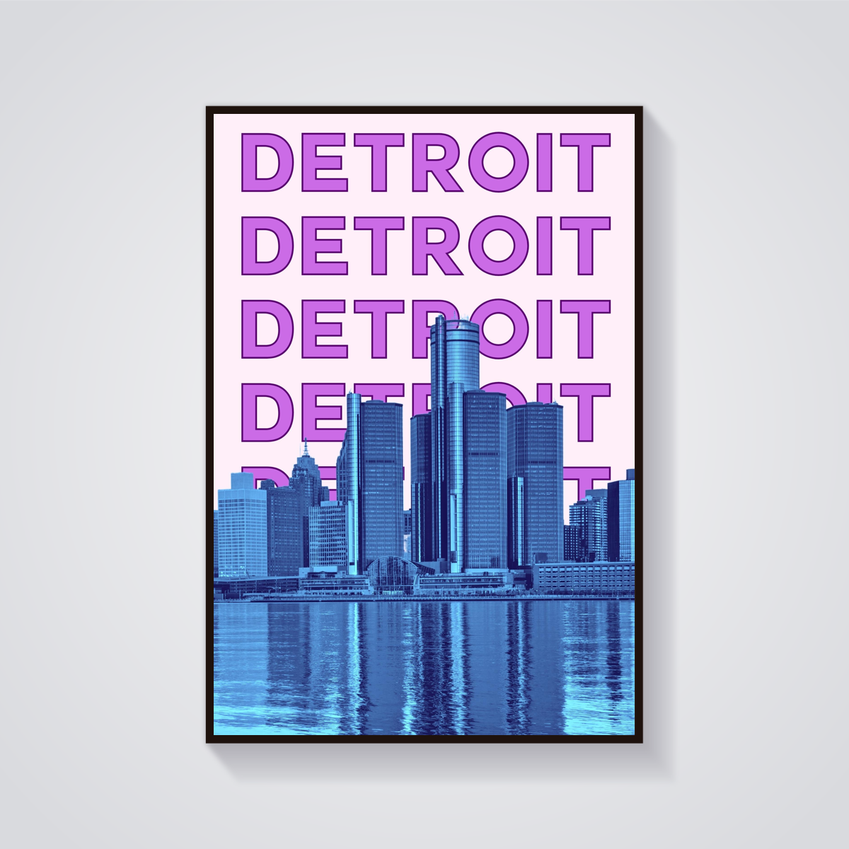 Preppy Detroit Skyline Retro Poster — vista frontale