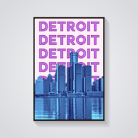 Preppy Detroit Skyline Retro Poster — vista frontale
