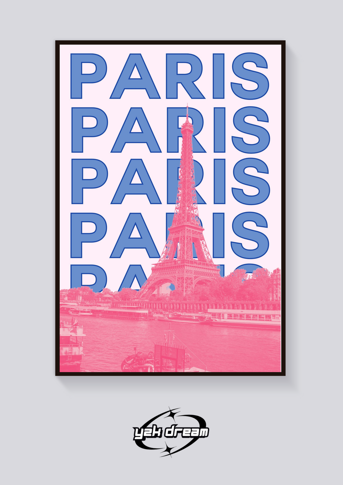 Preppy Eiffel Tower Paris Typographic Poster — vista posteriore