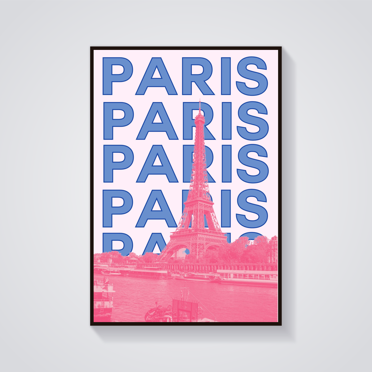 Preppy Eiffel Tower Paris Typographic Poster — vista frontale