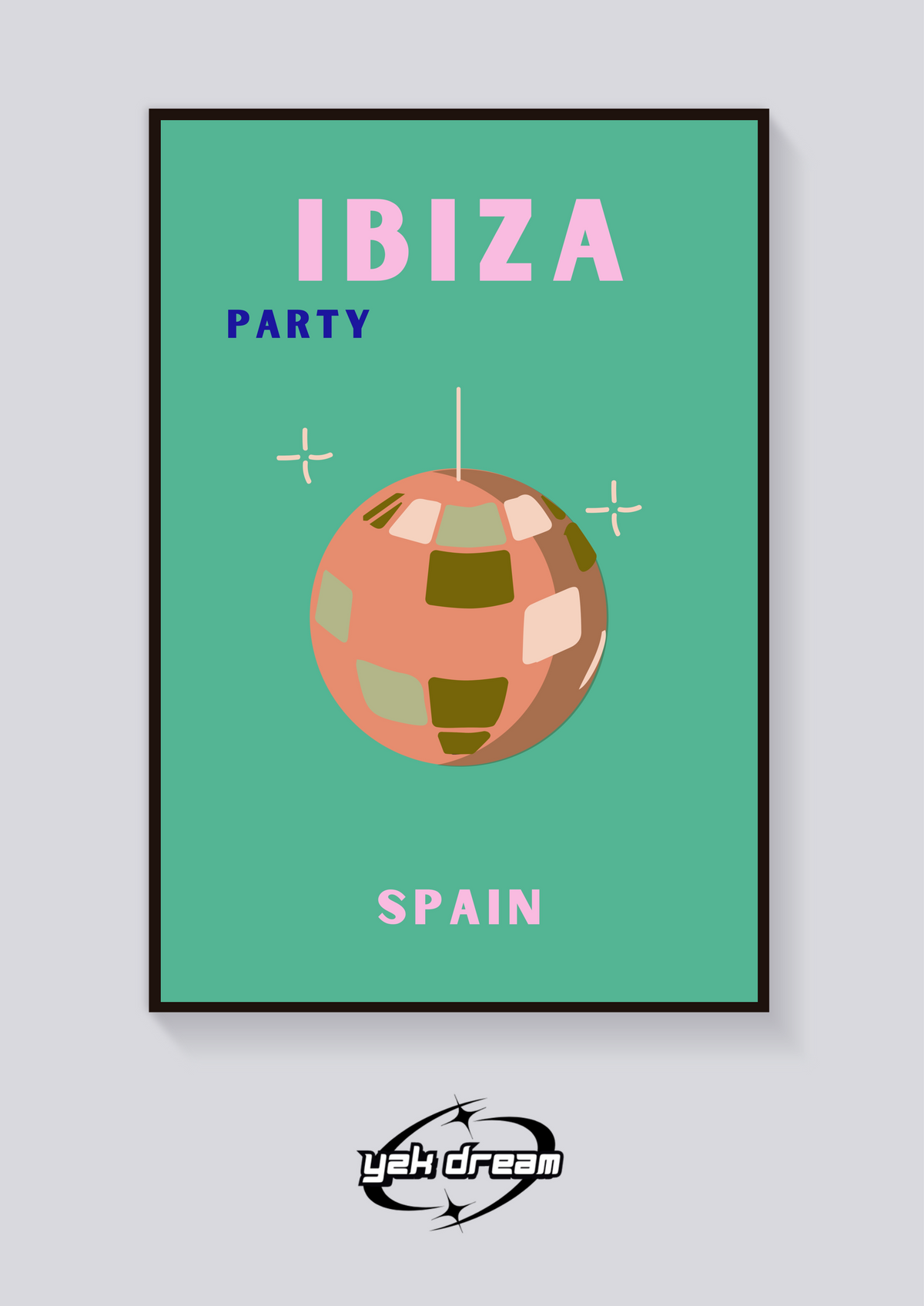 Preppy Ibiza Disco Ball Poster — vista posteriore