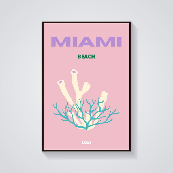 Preppy Miami Beach Coral Poster — vista frontale
