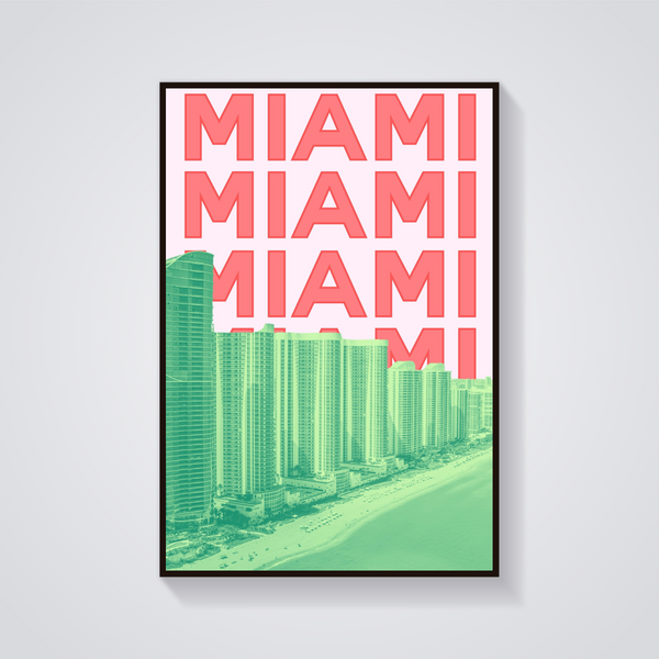 Preppy Miami Beach Skyline Poster — vista frontale