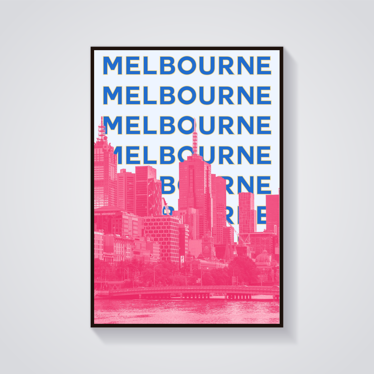 Preppy Pink Melbourne Skyline Poster — vista frontale