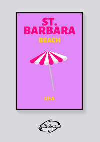 Preppy St. Barbara Beach Umbrella Poster — vista posteriore