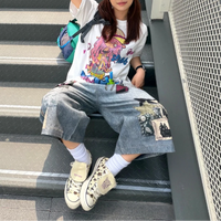 Print Y2K Persi Patchwork Washed Wide Leg Denim Shorts Jorts — dettaglio della stampa