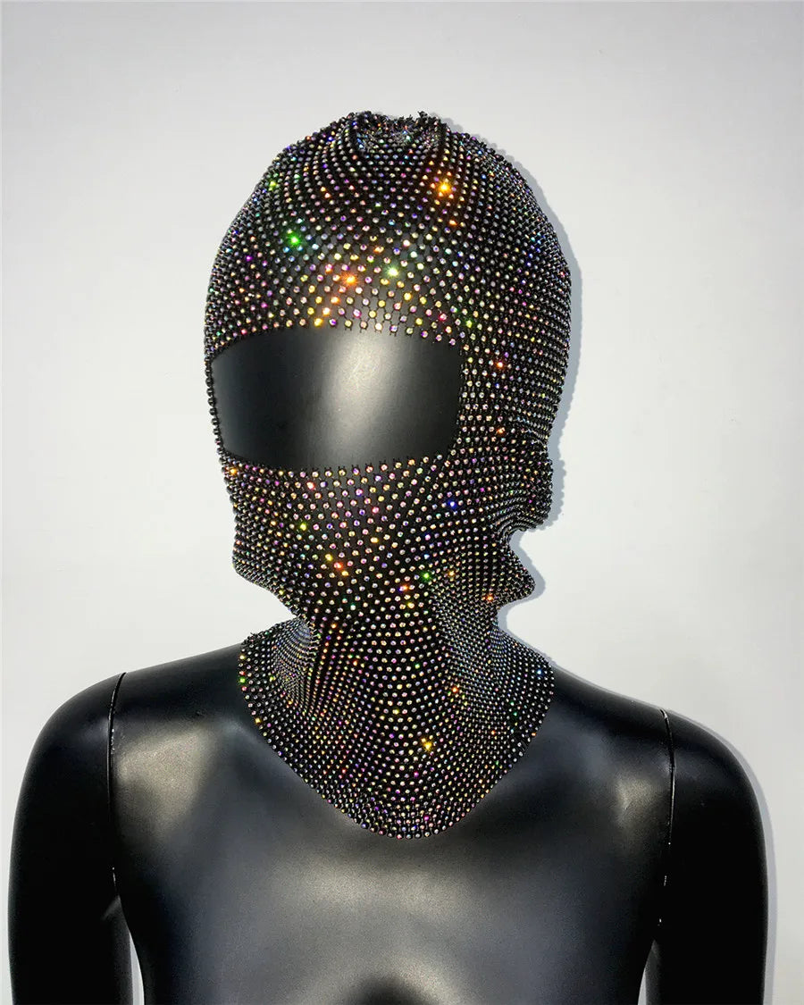Rave Y2K Sparkly Rhinestone Diamond Balaclava Hat — dettaglio del tessuto