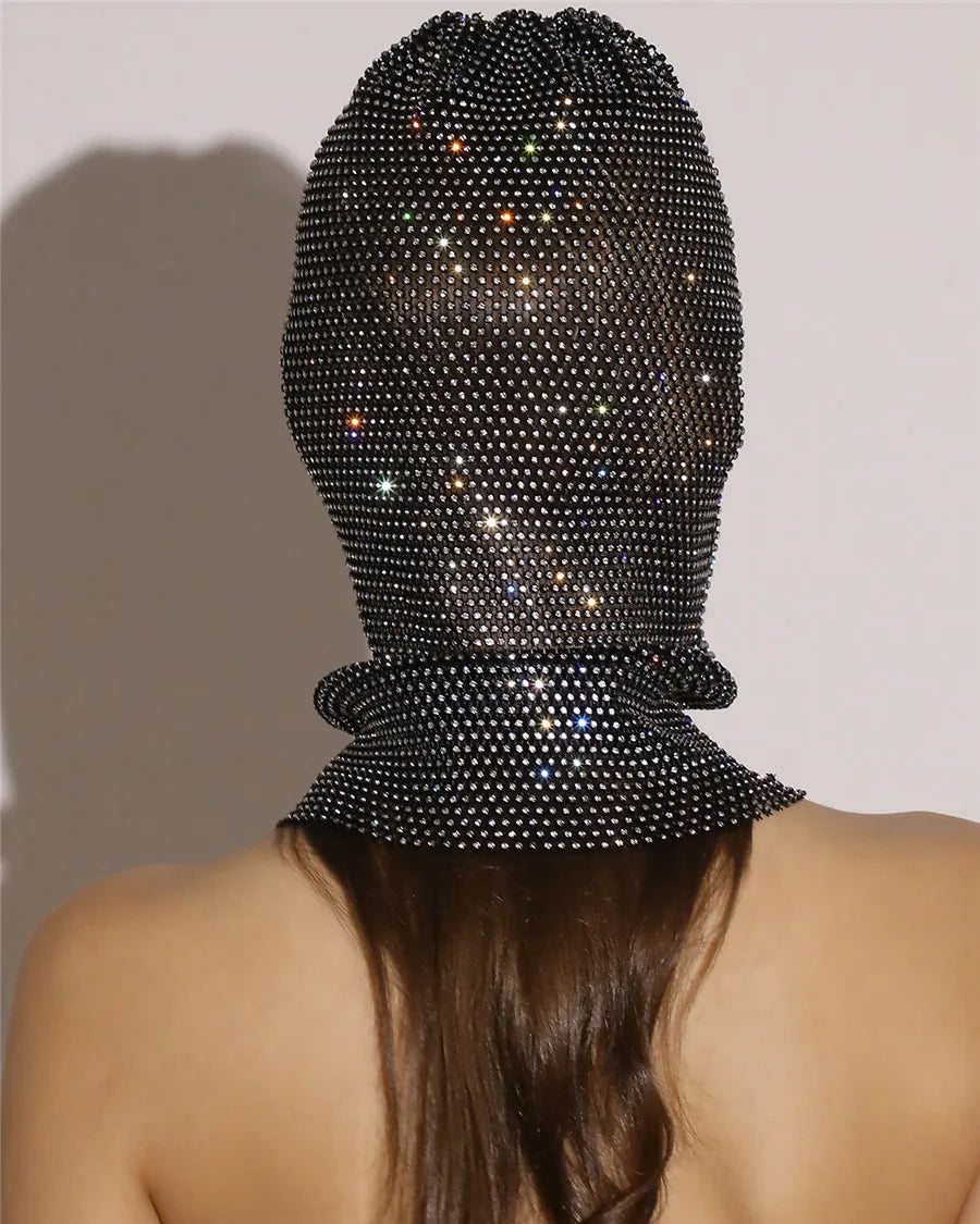 Rave Y2K Sparkly Rhinestone Diamond Balaclava Hat — vista frontale