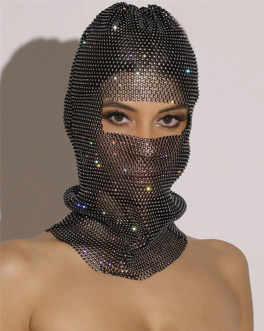 Rave Y2K Sparkly Rhinestone Diamond Balaclava Hat — vista posteriore