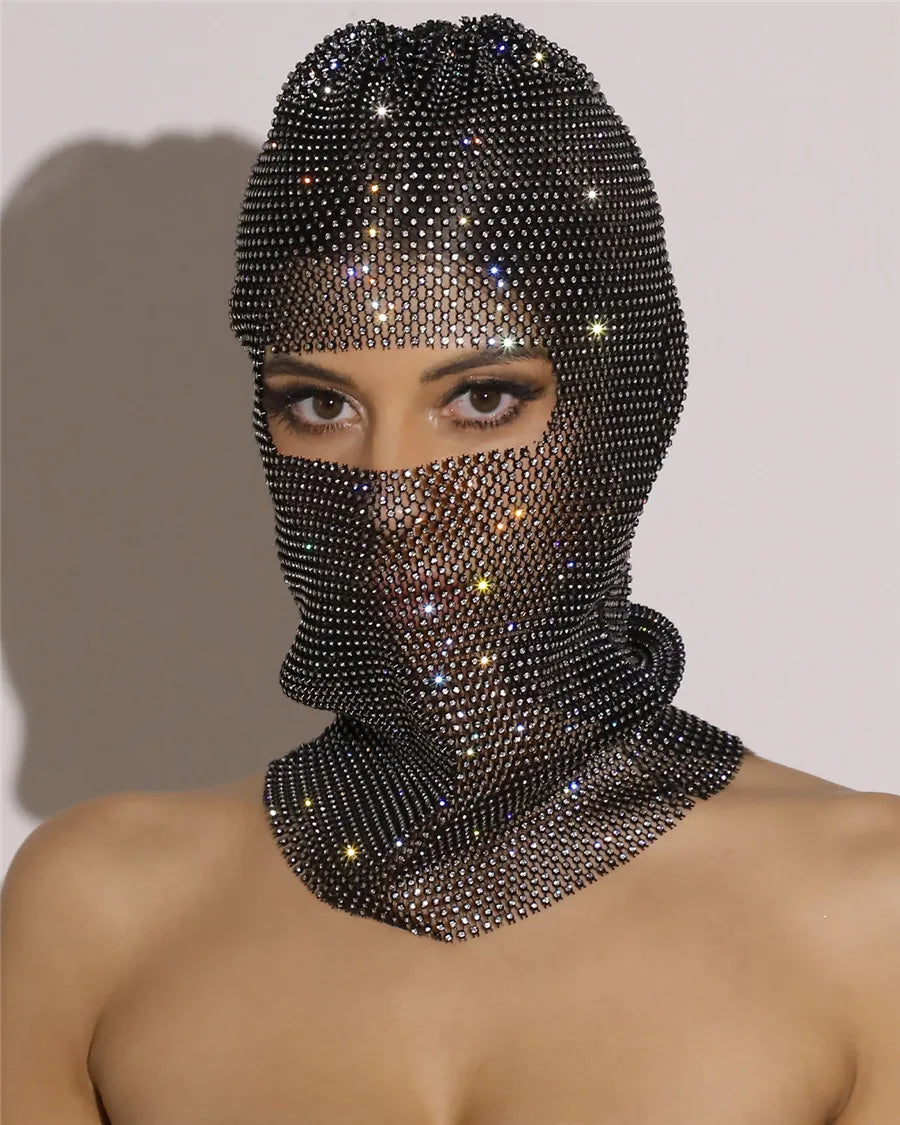 Rave Y2K Sparkly Rhinestone Diamond Balaclava Hat — dettaglio