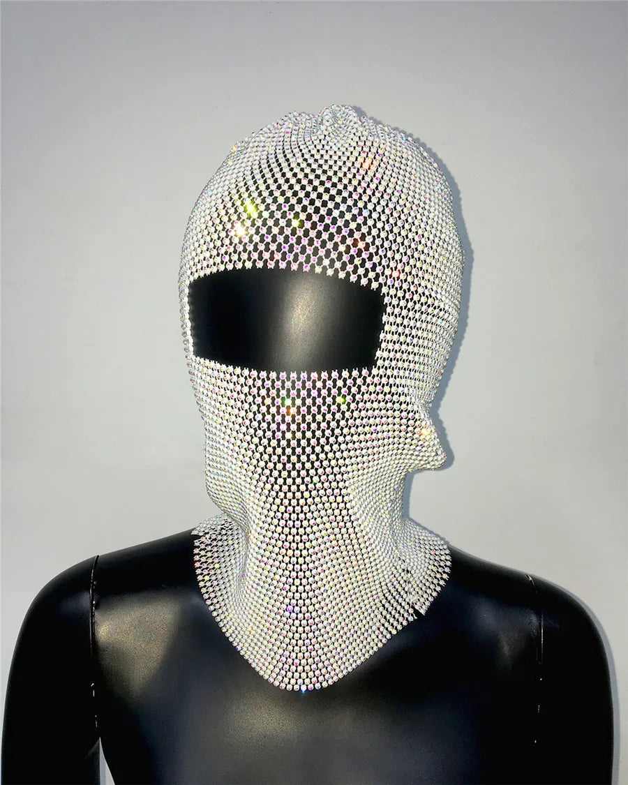 Rave Y2K Sparkly Rhinestone Diamond Balaclava Hat — vista frontale
