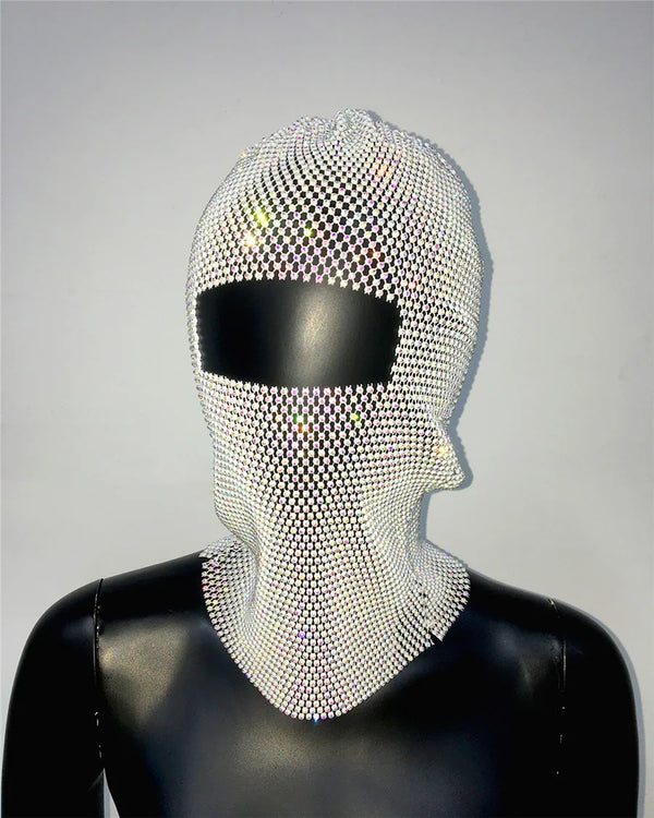 Rave Y2K Sparkly Rhinestone Diamond Balaclava Hat — vista frontale
